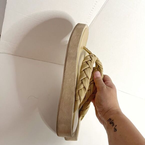 Vince Nita Braided Leather Square Toe Platform Fit Flop Thong Strap Sandals - Picture 6 of 12